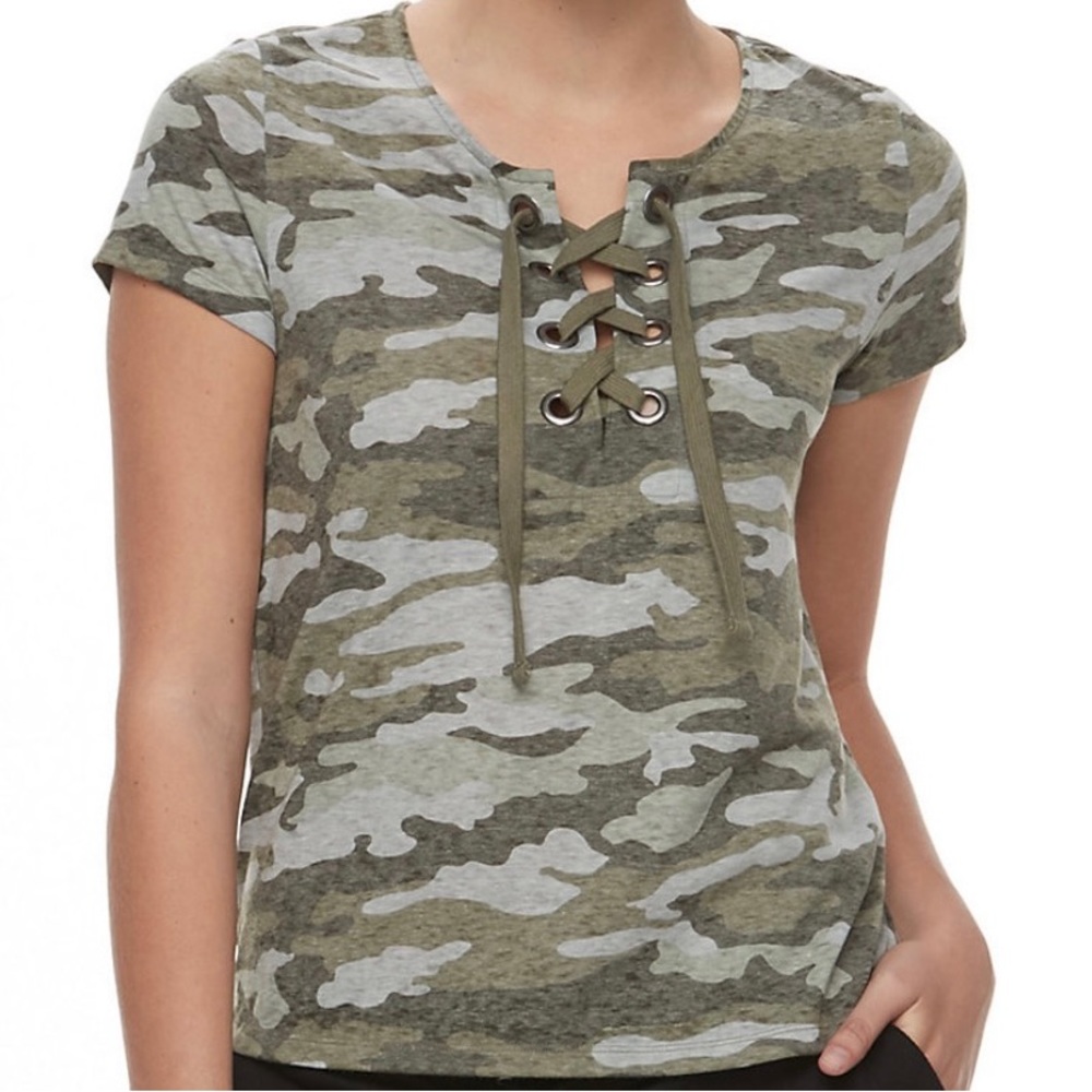 Camouflage Lace Up T-shirt